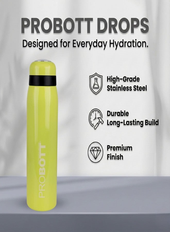 Probott Drops 500 ml Screw Cap Wide Sipping Mount Flask 500ml, Yellow | Stainless Steel Hot & Cold Water Bottle | Double Walled Vacuum Flask | Perfect for Office, Gym, Traveler | Leakproof - Image 2
